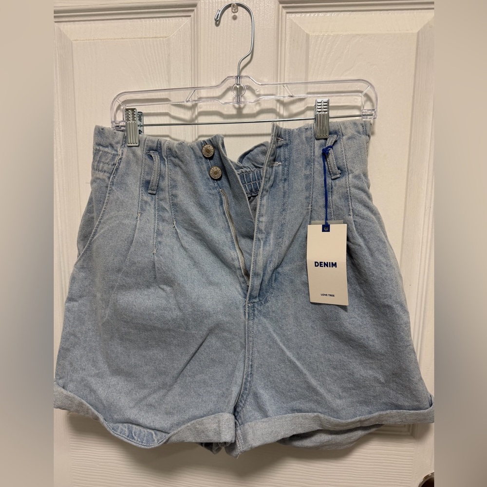 Love Tree Light Blue Paperbag Waist denim shorts